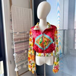 Forever 21 Tropical Ornate Print Satin Long Balloon Sleeves Jacket Women’s XS